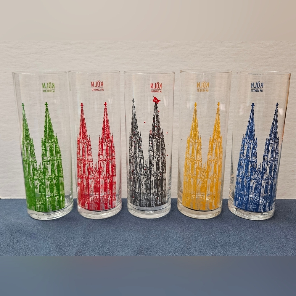 Set Of 5 Köln Cologne Cathedral Glass Set, Excellent Condition